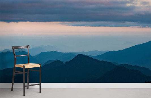 mountains and clouds in blue wallpaper for home