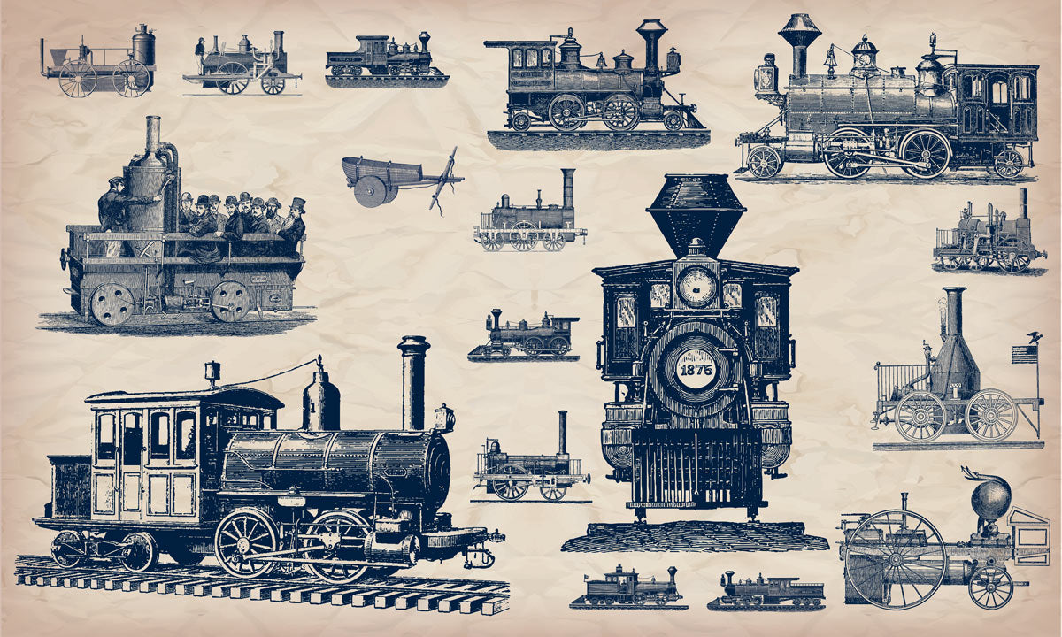 Vintage Train Sketch Art Mural Wallpaper