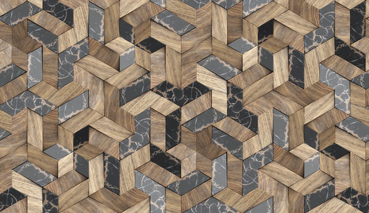Abstract Geometric Wallpaper Mural for Home Decoration Featuring Wood and Marble