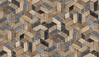 Abstract Geometric Wallpaper Mural for Home Decoration Featuring Wood and Marble