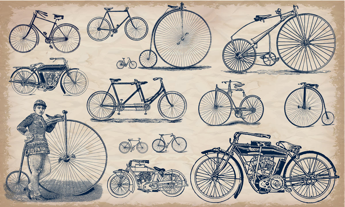 Vintage Bicycle Sketch Art Mural Wallpaper