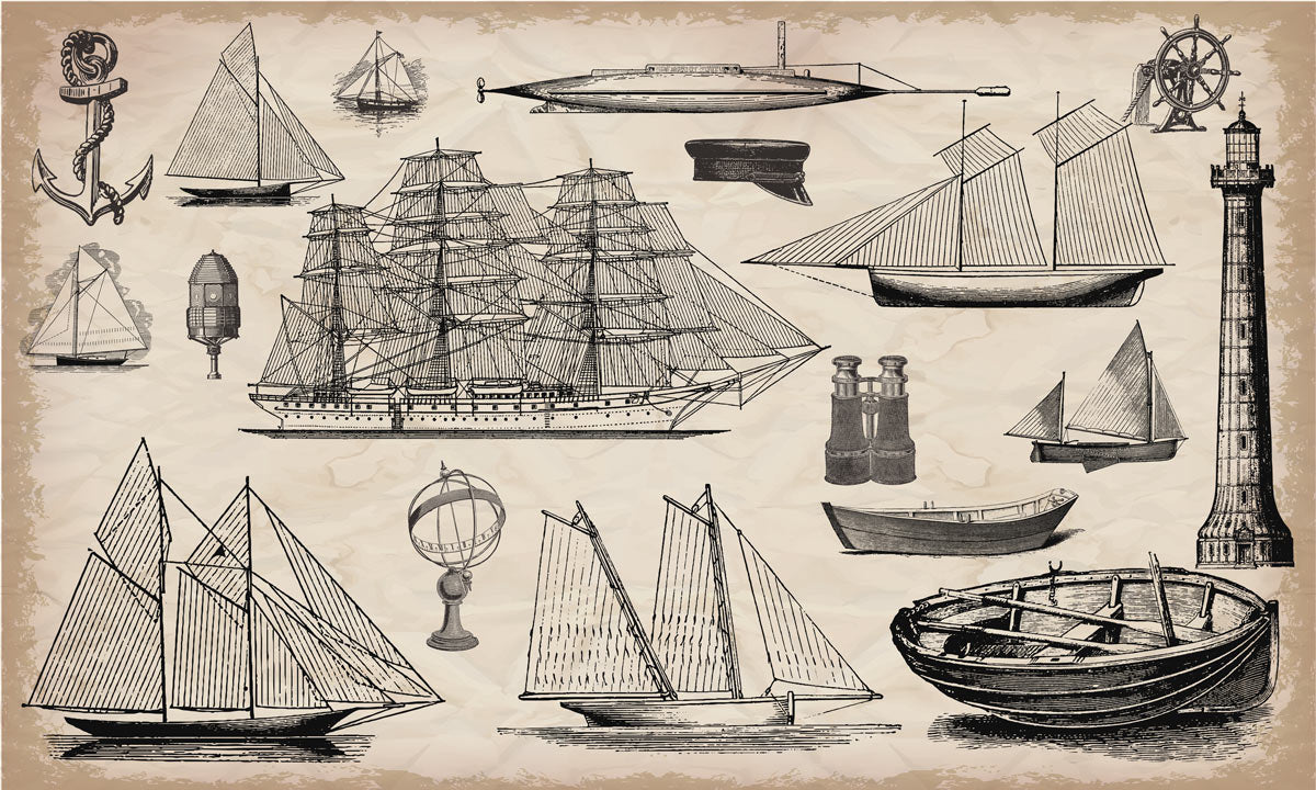 Vintage Nautical Sketch Wallpaper Mural