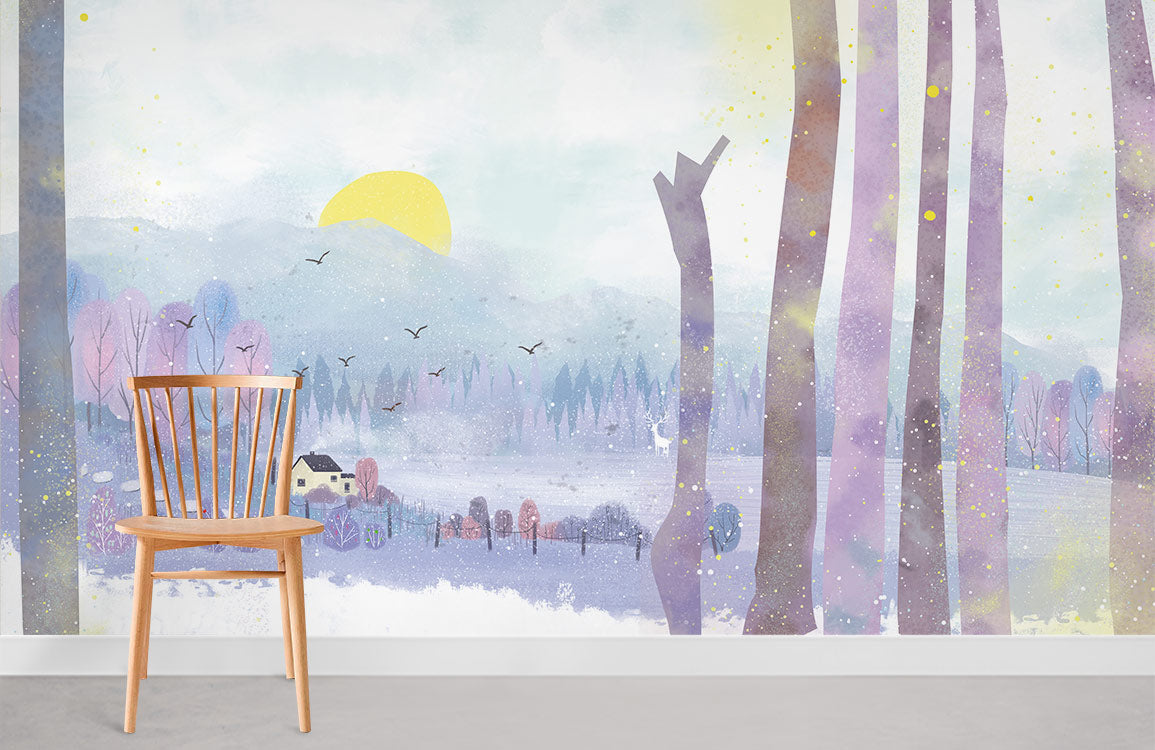 Pastel Winter Landscape Wall Mural