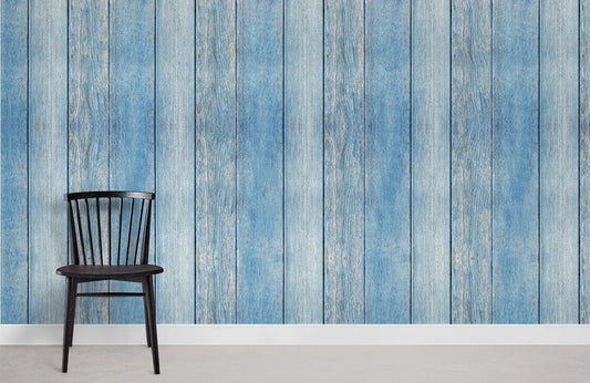 wall murals with a fading blue wood texture