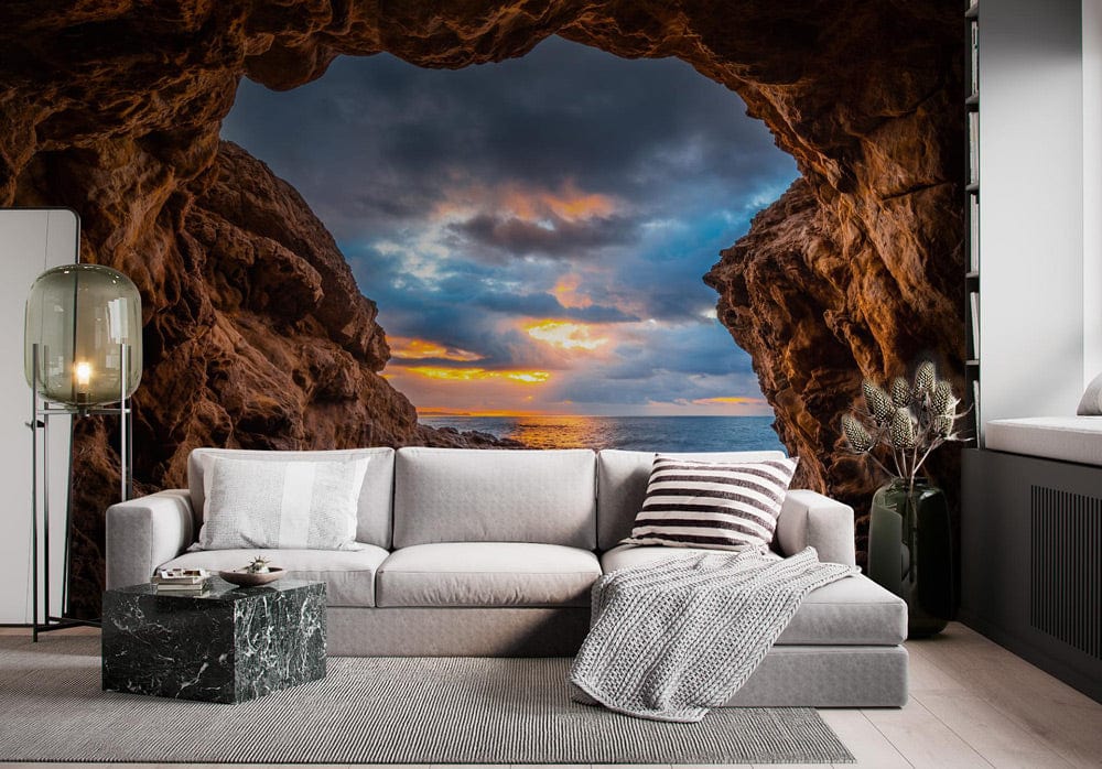 ocean scenery cave mountain wallpaper mural design