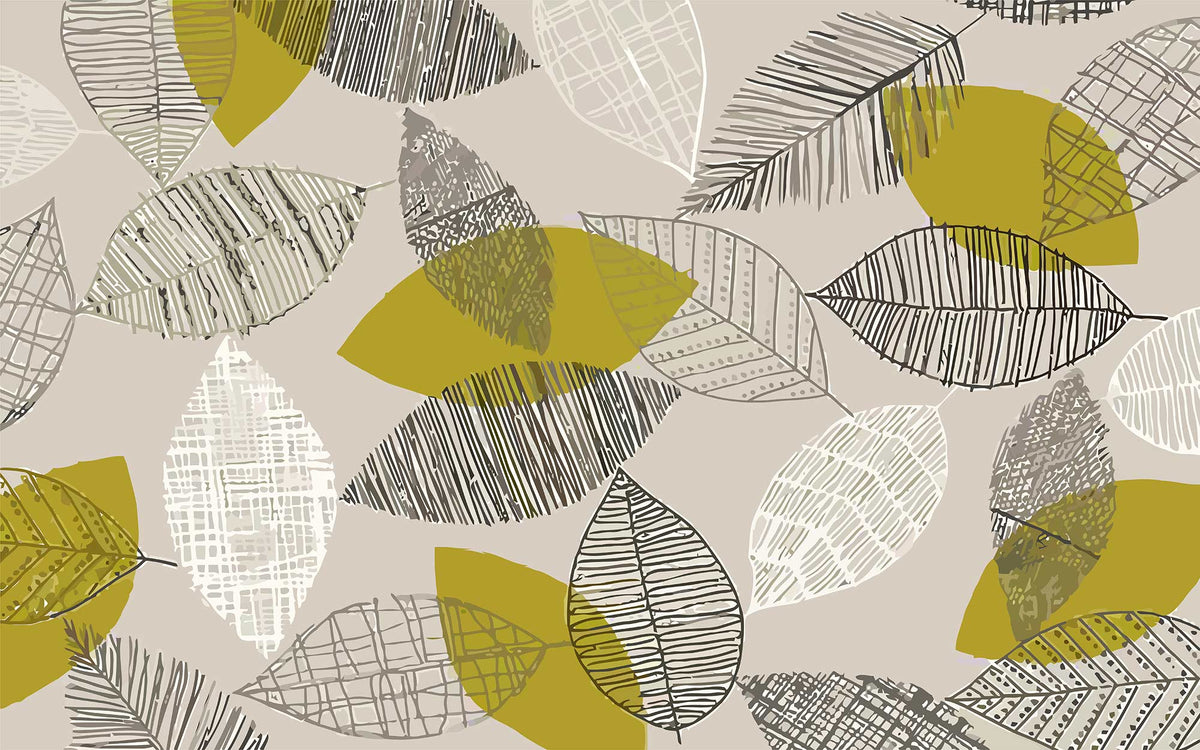 Yellow Geometric Leaf Pattern Mural Wallpaper