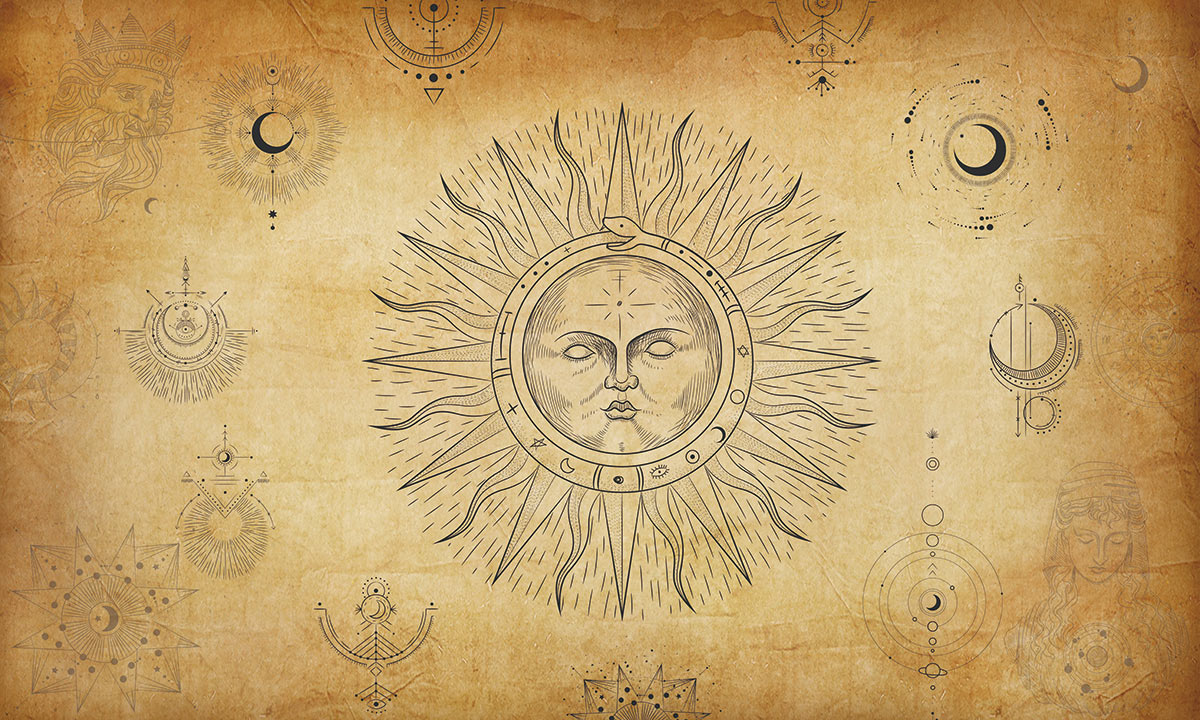 Boho Celestial Sun Antique Mural Wallpaper