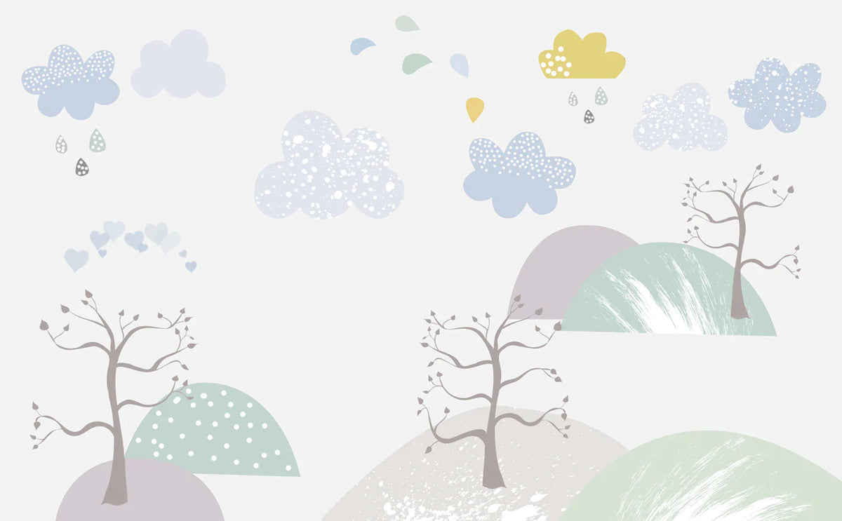 Whimsical Pastel Nature Children's Mural Wallpaper