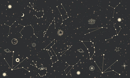 Patterned Wallpaper Mural with Star Signs, Suitable for Home Decoration
