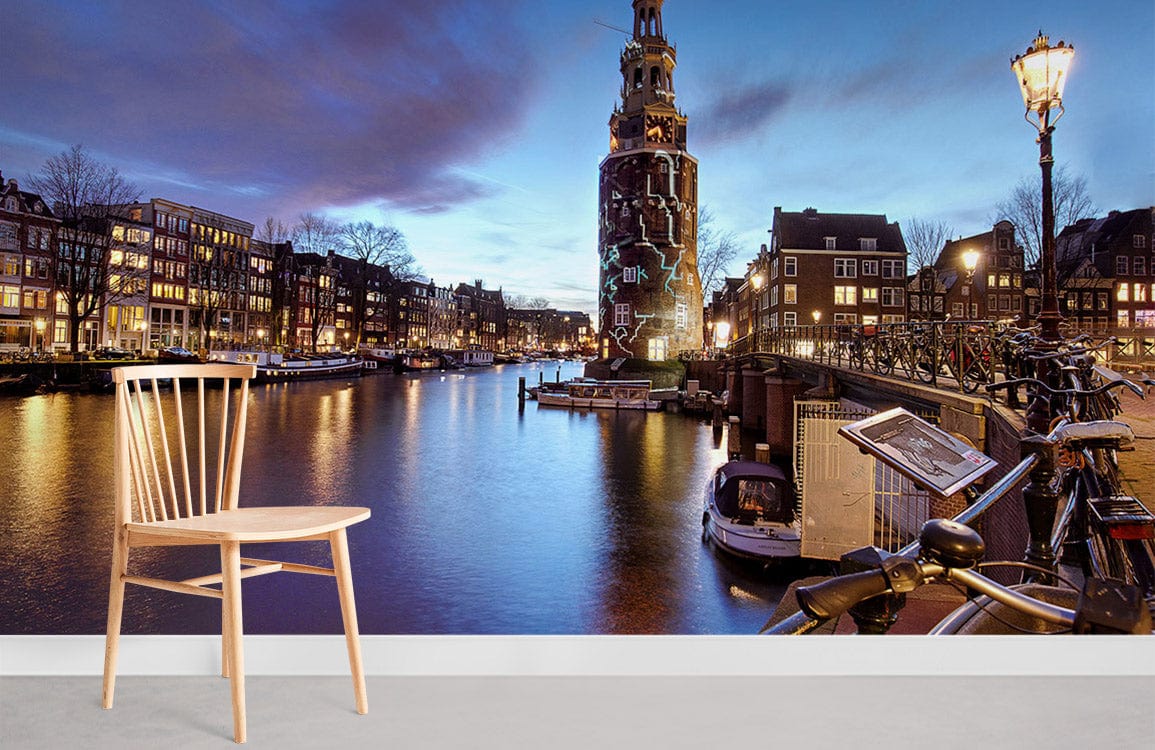 tranquile Amsterdam with shop lights wallpaper for home