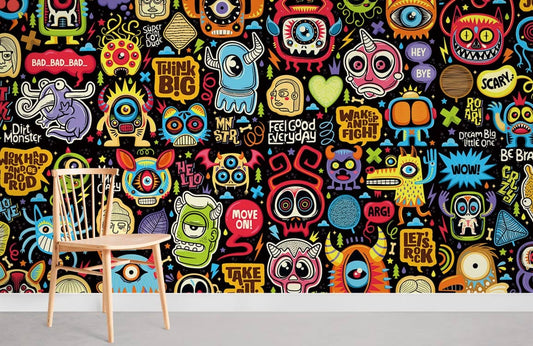 colorful funny monsters cartoon wallpaper mural