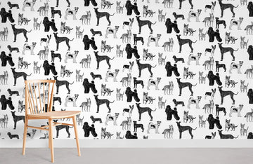 Murale di Carta da Parati con Razze di Cani in Bianco e Nero
