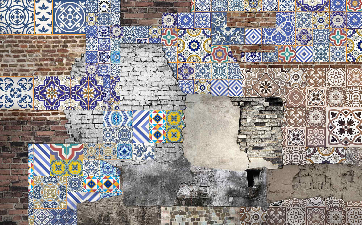 Vintage Bohemian Patchwork Tile Mural Wallpaper