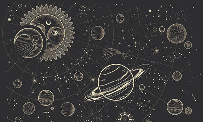 Wallcovering with an Abstract Planet Pattern Mural Room