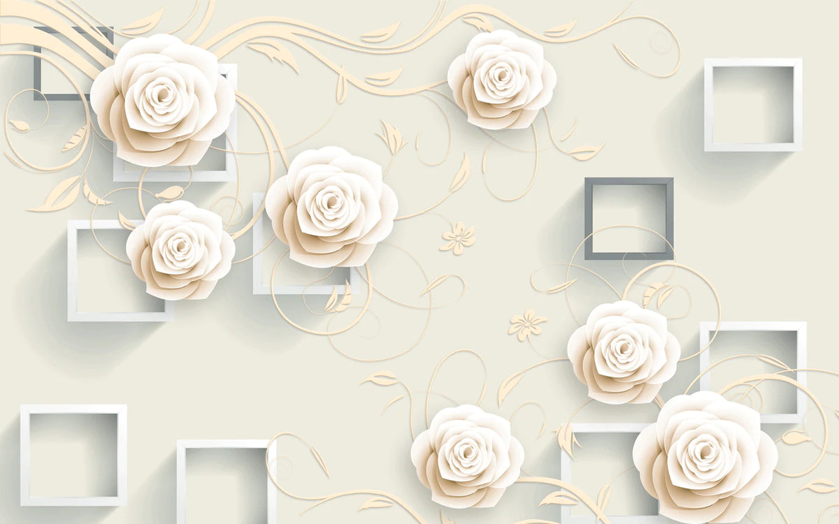 Elegant Beige Floral 3D Mural Wallpaper