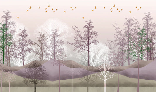 Home decoration wallpaper mural painting of a purple forest to hang on the wall