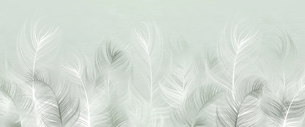 Wallpaper mural with a light green reed pattern for interior decorating