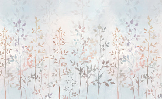 Wallpaper mural with pastel tiny trees for use in interior decoration
