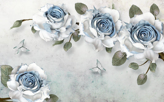 Large Blue Rose Pattern Wallpaper Mural for Use as Home Decoration