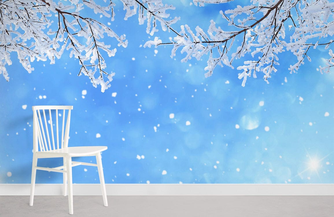 dancing snow from frozen branches mural art for home