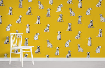 Whimsical Dalmatians Yellow Kids Mural Wallpaper