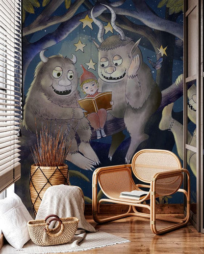 Enchanted Forest Storytime Mural Wallpaper in children's room