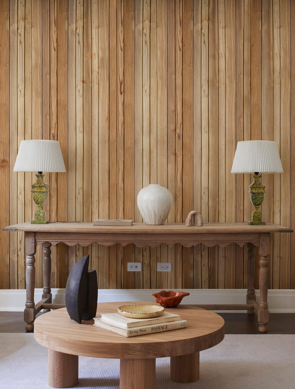 The natural color of wood was used to create these bespoke wood effect hallway wall murals.