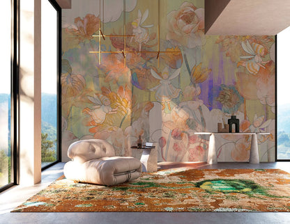 Elegant Watercolor Floral Bloom Mural Wallpaper in living room