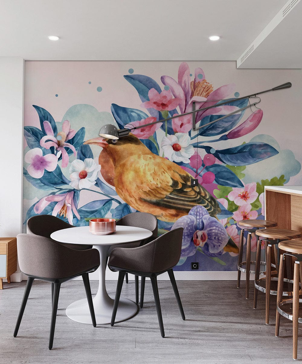 Beautiful bird and flower wall murals for the home's relaxation area