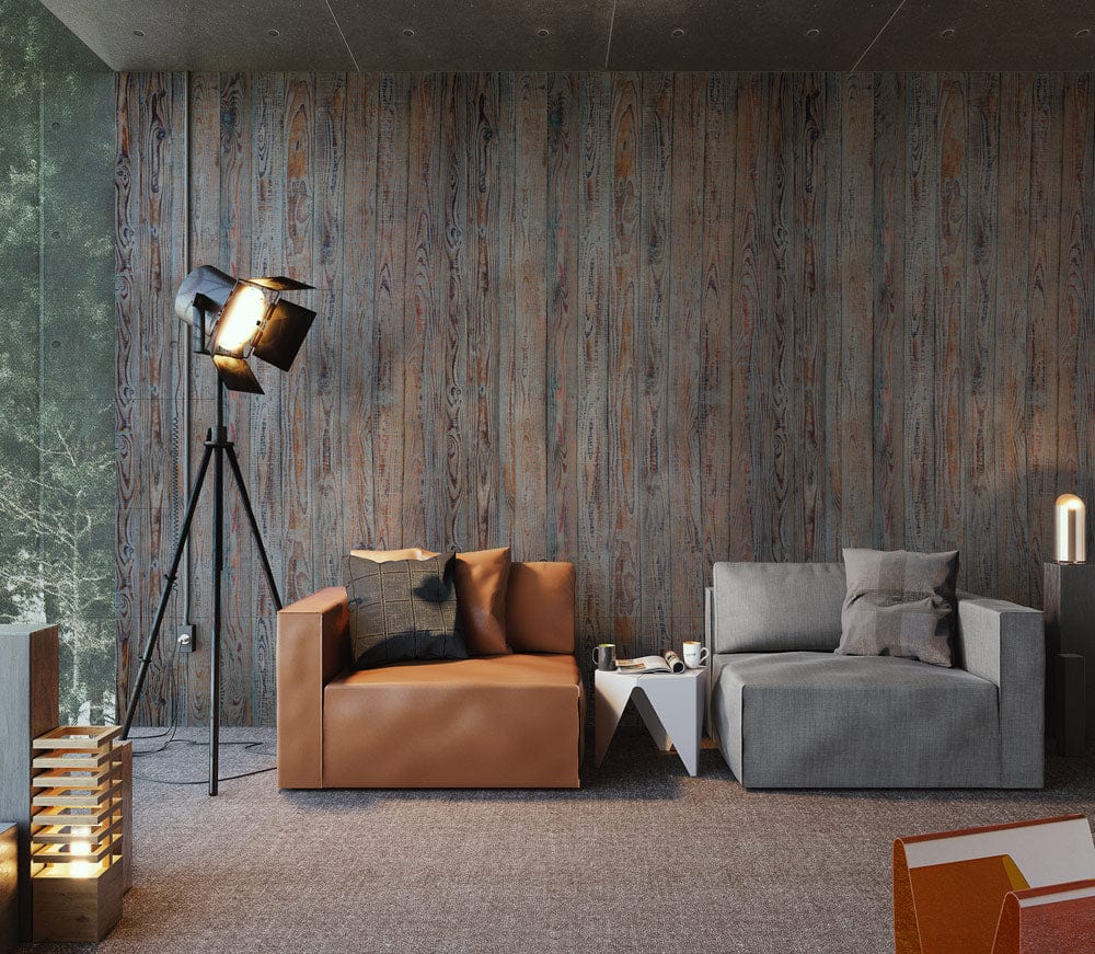 wall murals for the living room with a vertical wood effect that mimics the look of weathered wood
