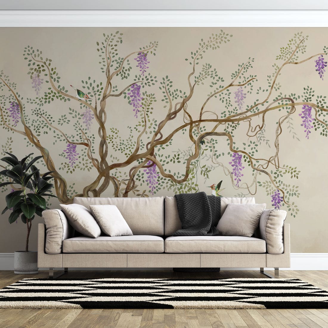 Elegant Botanical Wisteria Wall Mural