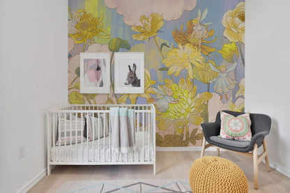 Sunny Watercolor Floral Mural Wallpaper in nursery