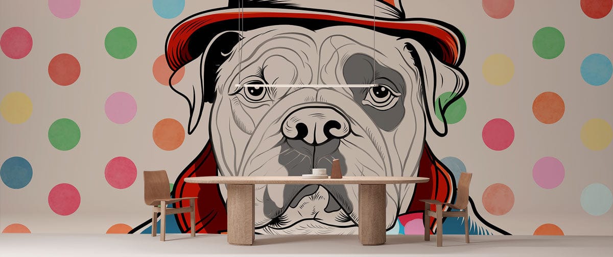 Colorful Bulldog Polka Dot Mural Wallpaper in meeting room