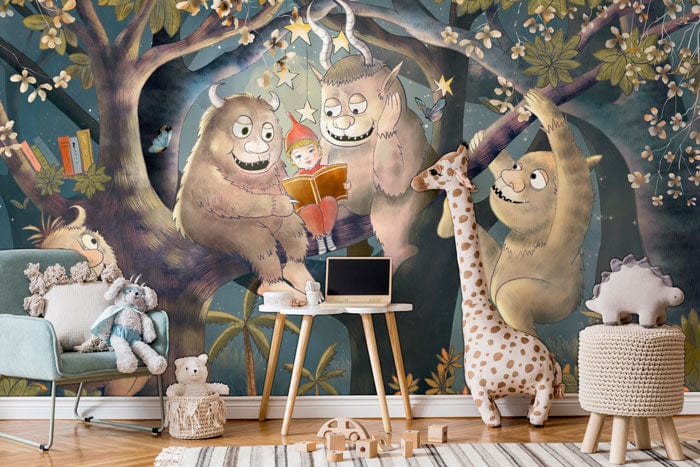 Whimsical Forest Friends Mural Wallpaper in children's room