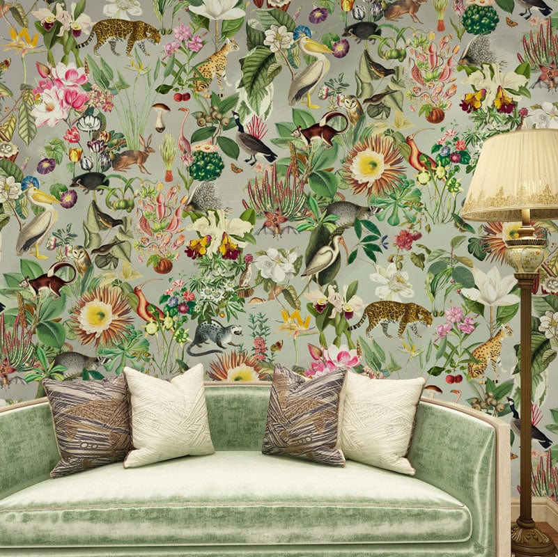 Vibrant Jungle Animal Botanical Mural Wallpaper