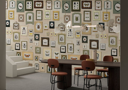 Vintage Botanical Insect Illustration Mural Wallpaper in dining room