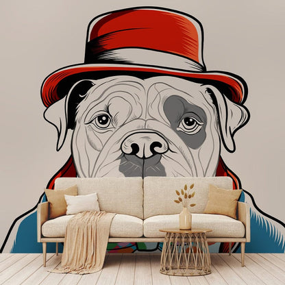 Dapper Dog Artistic Wall Mural in living room