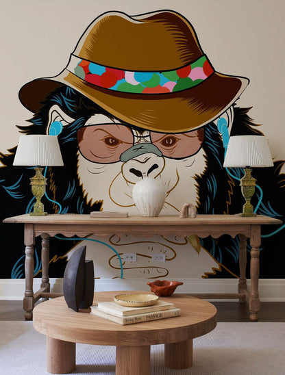 Funky Monkey Musical Illustration Mural Wallpaper in living room