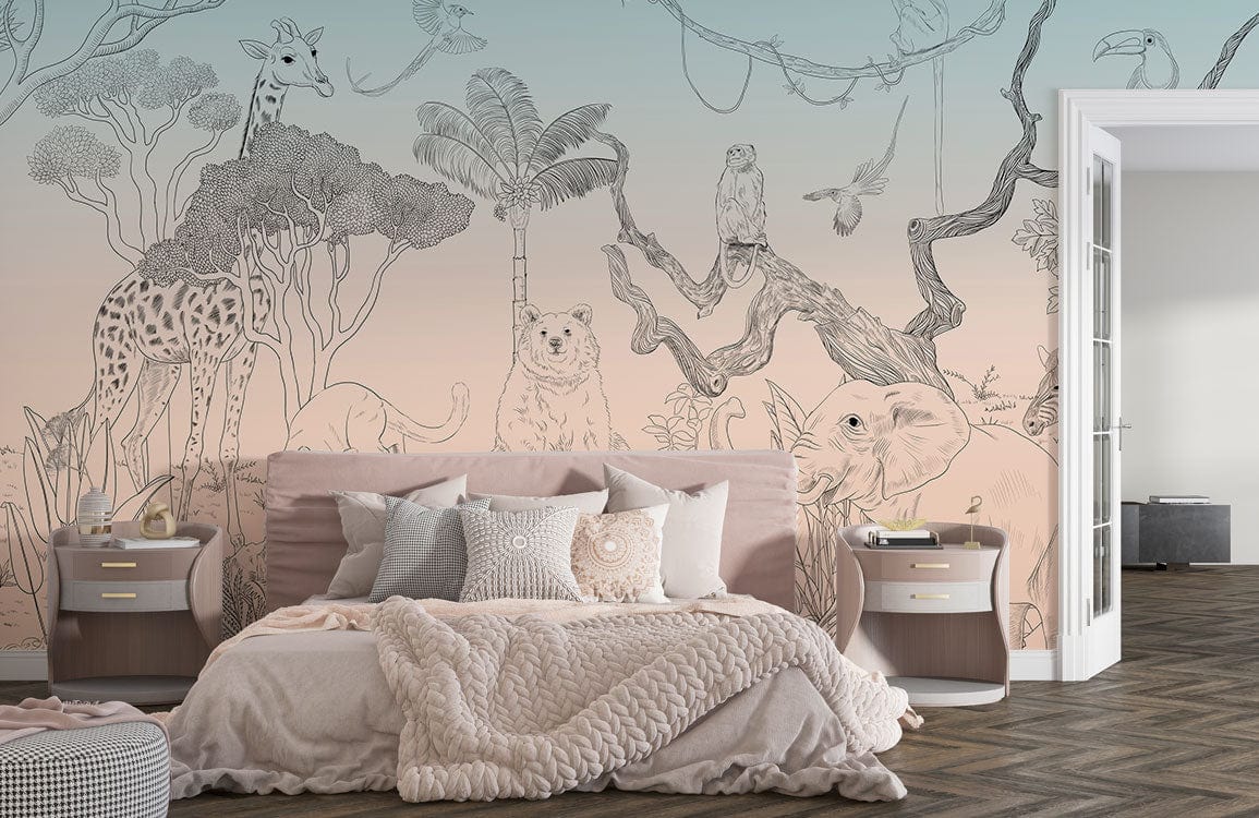 Safari Adventure Animal Sketch Mural Wallpaper