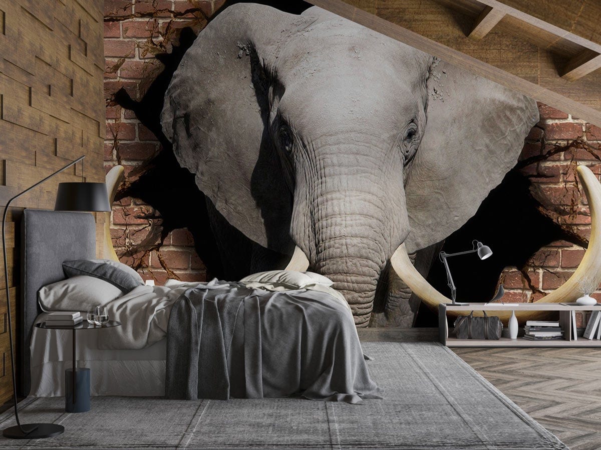 3D Elephant Wall Mural for Bedroom Used as Wallpaper