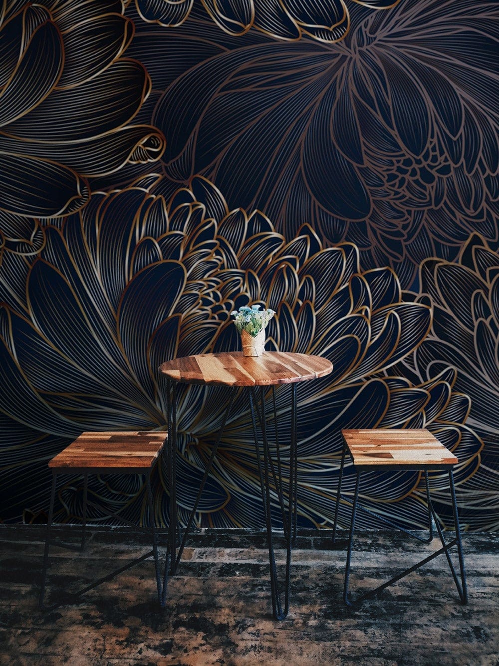 3D wallpaper mural featuring a dark flower design, perfect for decorating the dining room.
