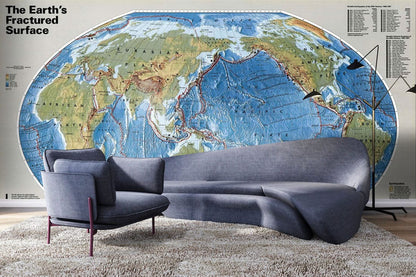 Educational World Map Wallpaper Mural in living room