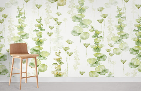 Mural Room Wallpaper Printed with Watercolor Duckweed Leaves