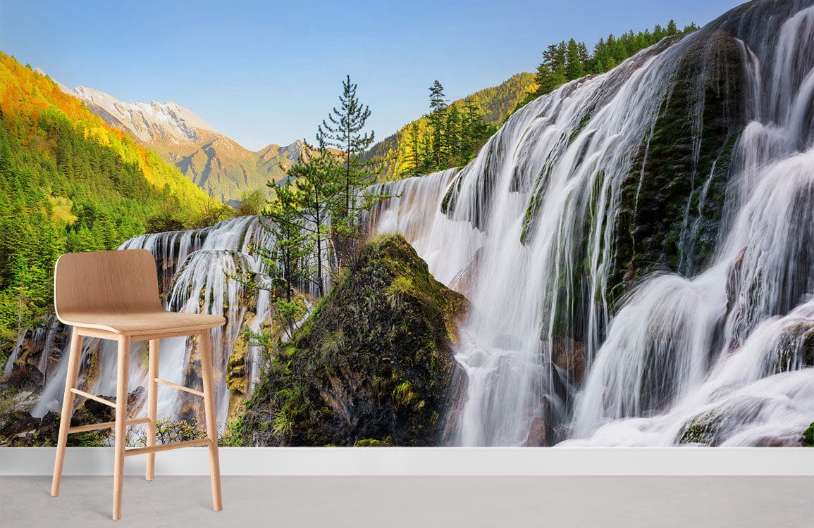 gorgeous waterfalls on mountain cliffs wallpaper mural design