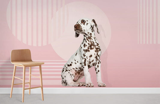 wall paintings of a small pink spotted dog