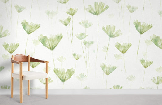 Wallcovering and Mural in the Room Featuring Watercolor Ginkgo Leaves