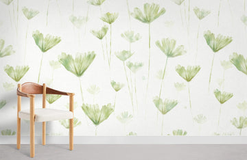 Soothing Green Floral Watercolor Mural Wallpaper