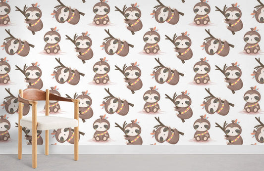 a repeating pattern of brown sloth baby wall murals for the home