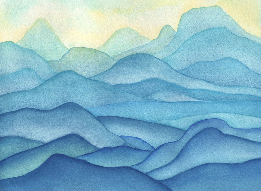 Serene Blue Mountain Watercolor Mural Wallpaper