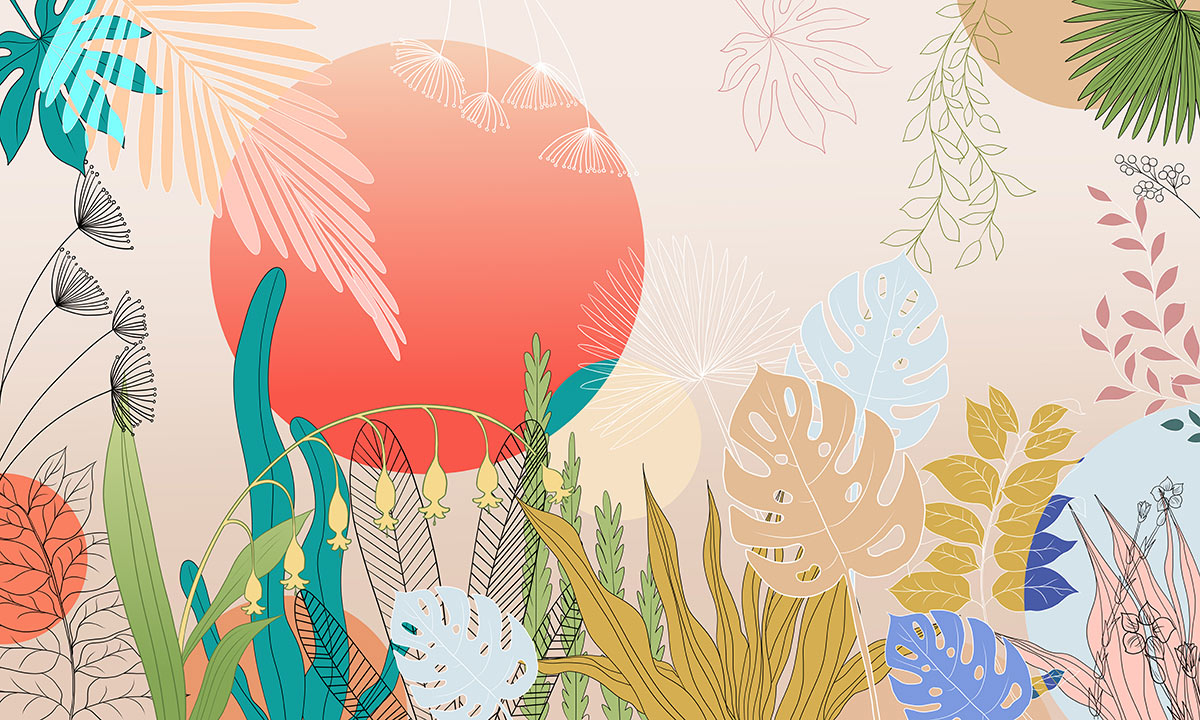 Tropical Botanical Sunrise Wall Mural